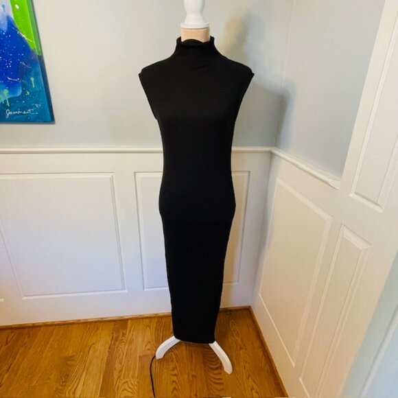 House of Harlow 1960 Black Ribbed Mock Neck Bodycon Maxi Dress Sleeveless Medium - Picture 2 of 8